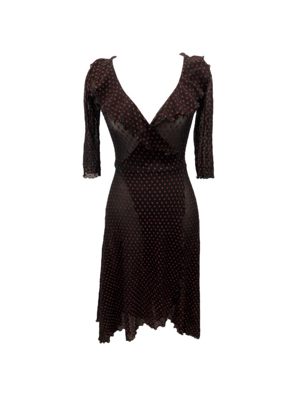 VTG 90s/Y2K Betsey Johnson Black Red Polka Dot Sheer Mesh Wrap Dress (107) - Picture 3 of 9